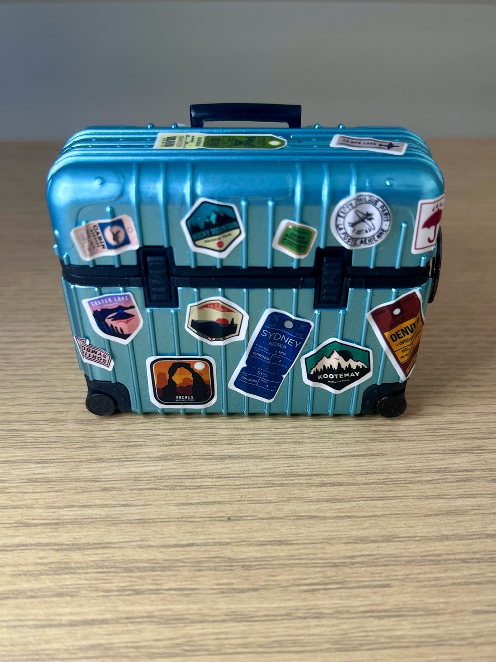 Metallic Blue Mini Suitcase AirPods Pro Case Luggage Sticker Design